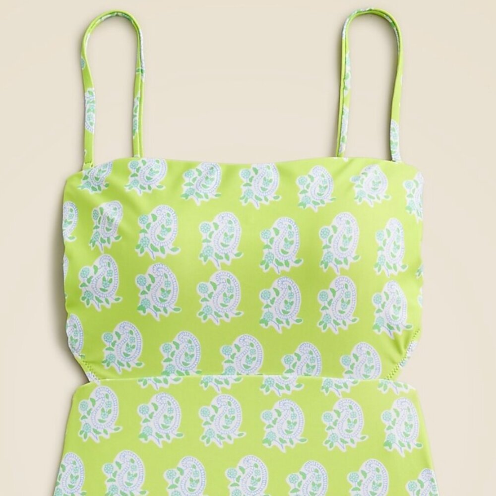 NWT JCrew SZ Blockprints X cutout one-piece swimsuit in green paisley (size 8)